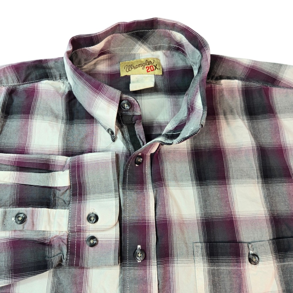 Wrangler 20X Competition Mens Purple Plaid Long Sleeve Western Button Down Shirt